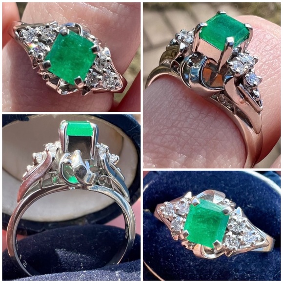 Vintage Jewelry - SOLID PLATINUM vintage genuine Diamond/emerald Art Deco filigree ring!!